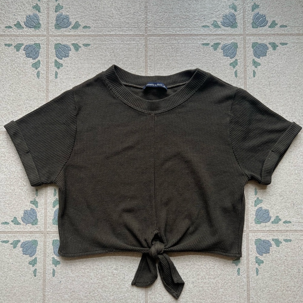 Abercrombie & Fitch Dark Olive Tie-Front Tee